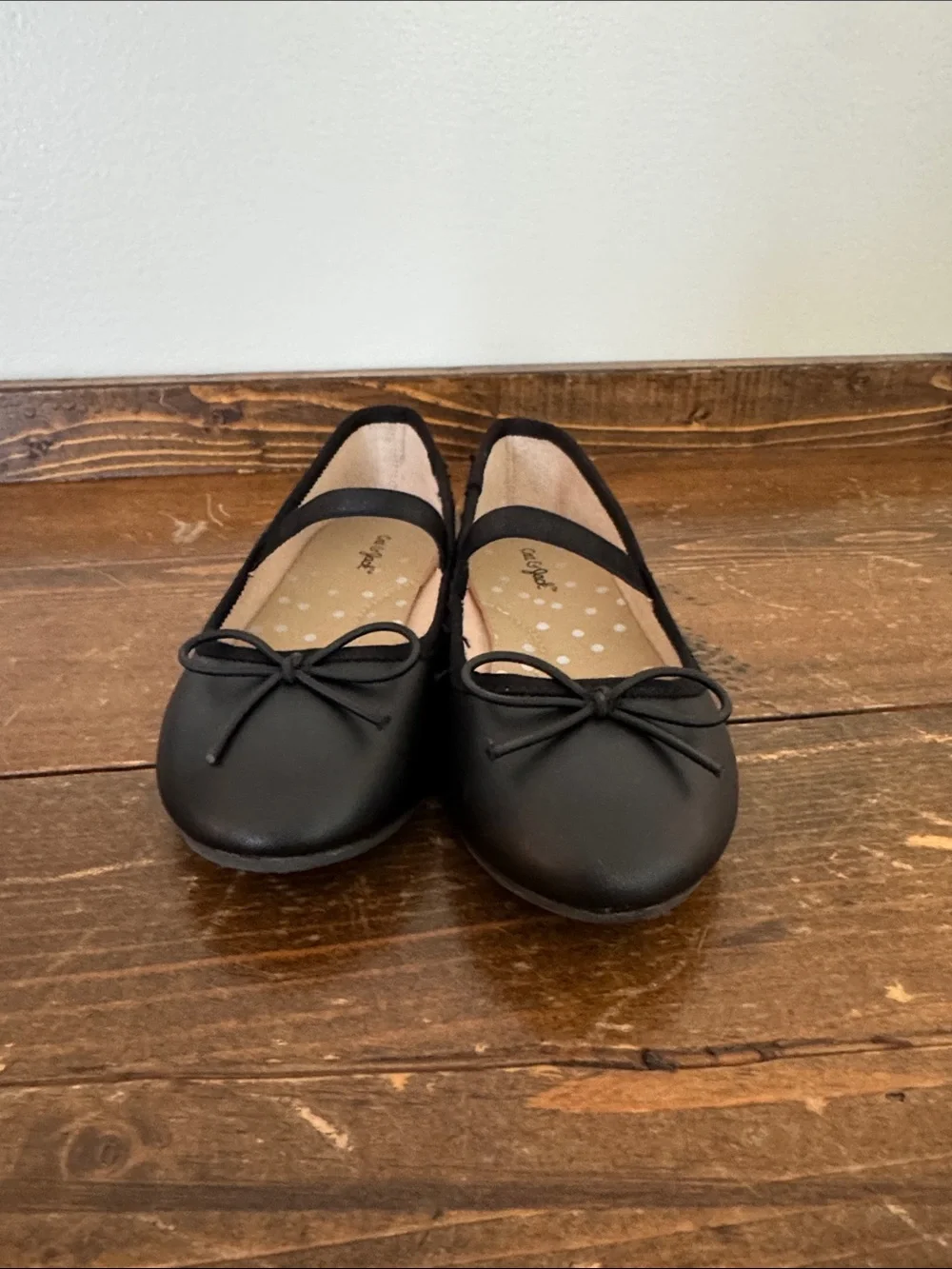 Cat & Jack Black Girls Ballet Flats with Bow and Strap